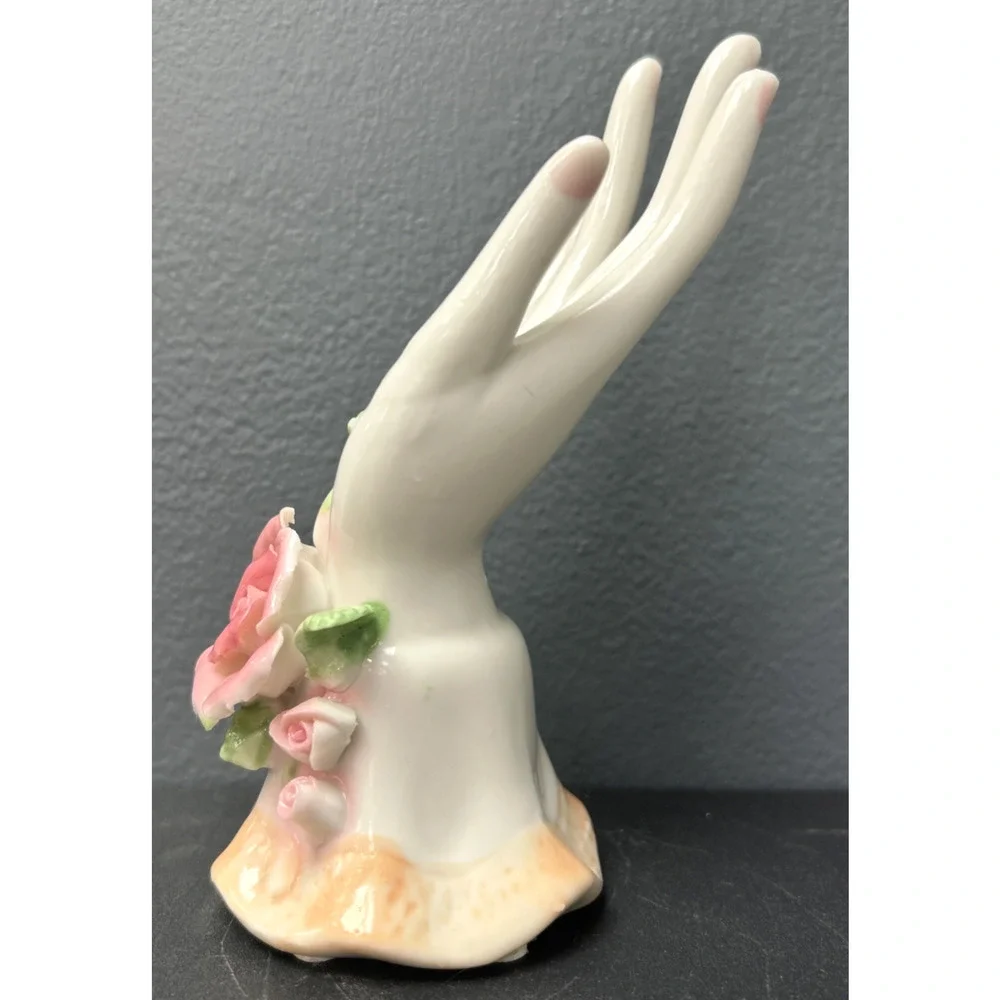 K's Collection Porcelain Hand Pink Rose Jewelry Ring Display Holder